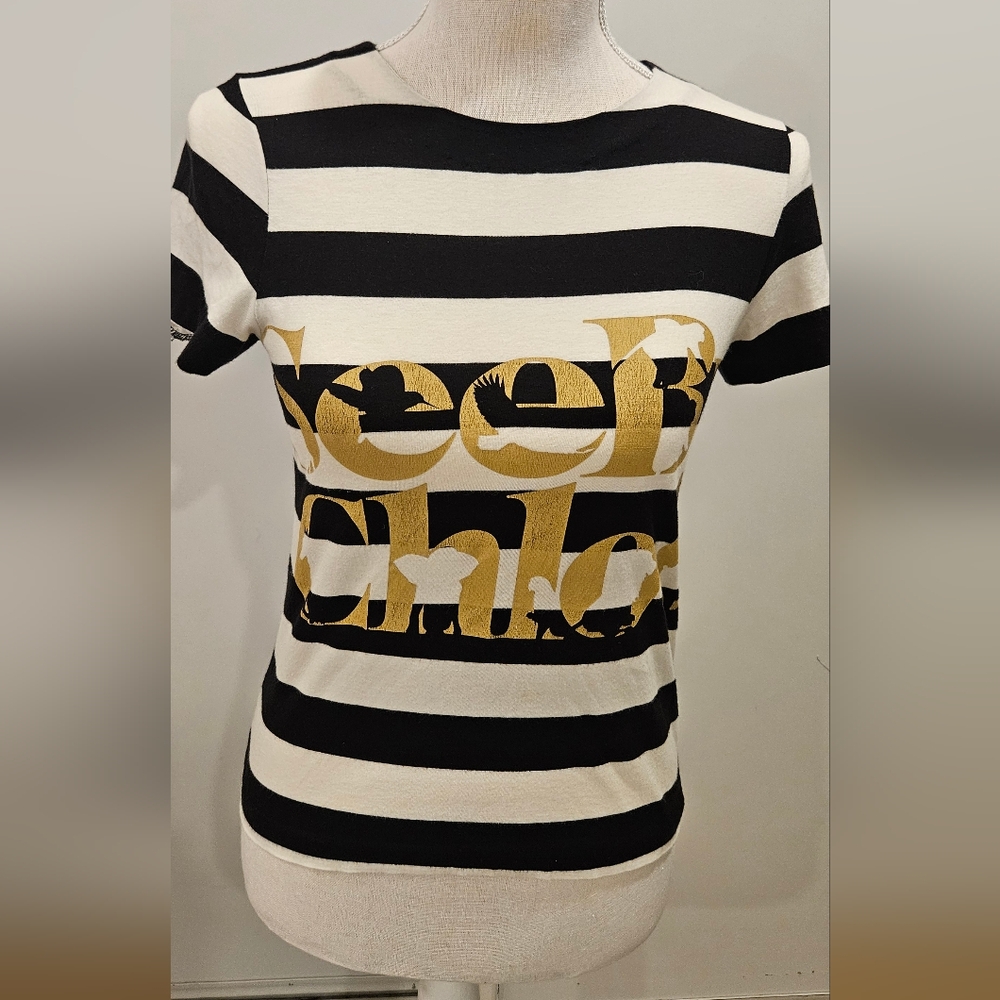 See By Chloe Striped Tee with Gold Accents